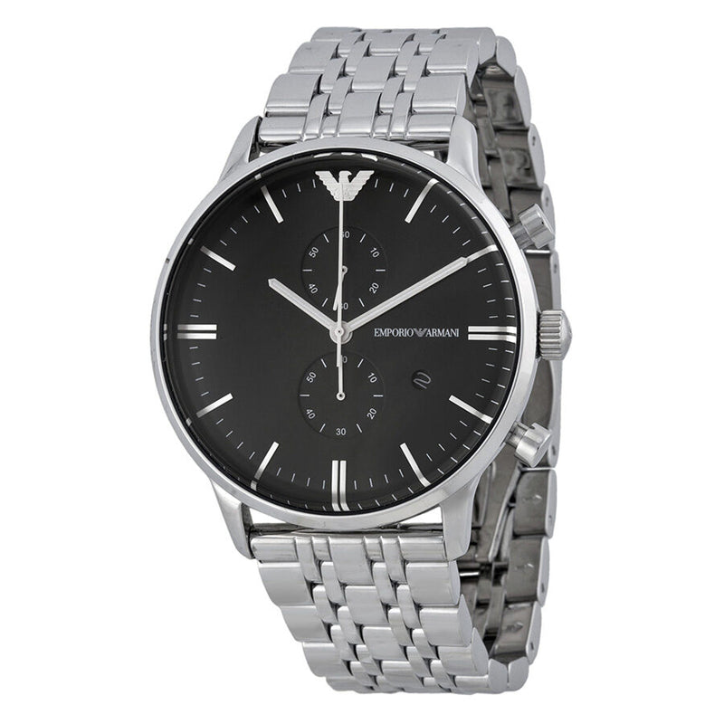Emporio Armani Classic Chronograph Black Dial Stainless Steel Men's Watch #AR0389 - Watches of America