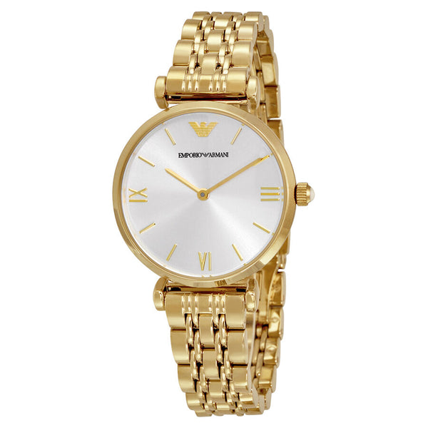 Emporio Armani Classic Silver Dial Gold-tone Ladies Watch #AR1877 - Watches of America