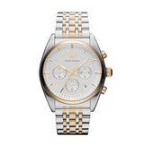 Emporio Armani Classic Silver Dial Two-tone Stainless Steel Chronograph Men's Watch #AR0396 - Watches of America