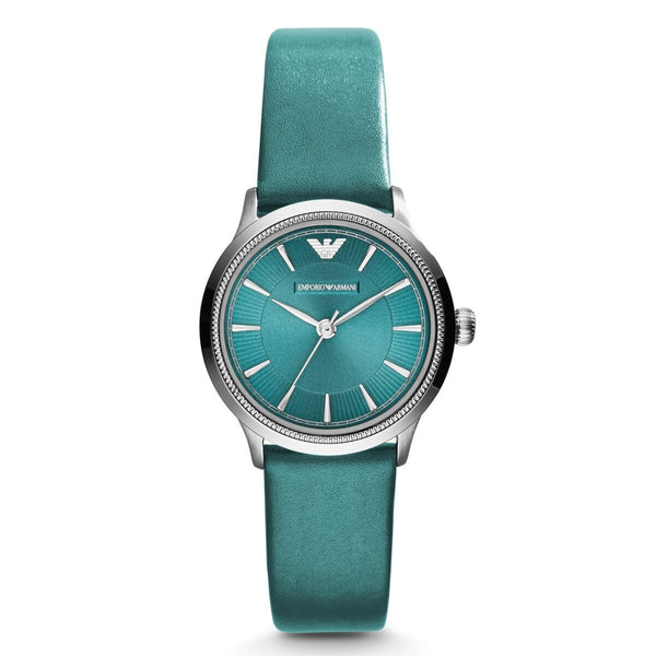 Emporio Armani Classic Teal Dial Teal Leather Quartz Ladies Watch #AR1804 - Watches of America