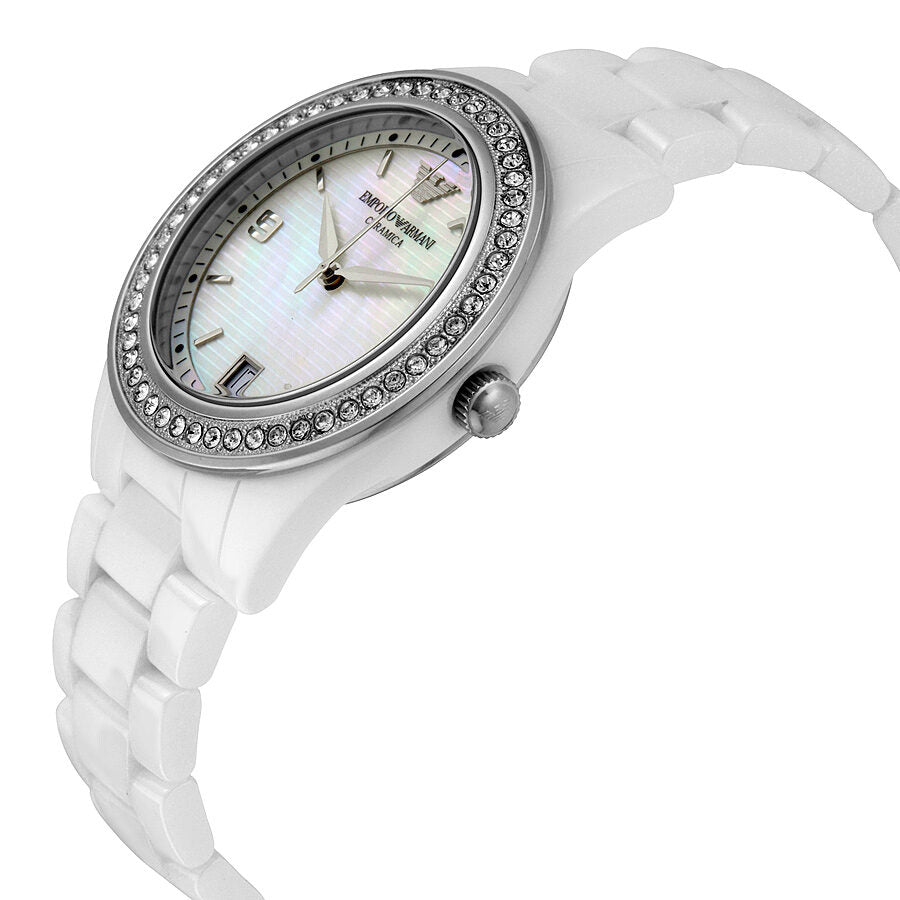 Emporio Armani Crystal Mother of Pearl Dial Ladies Watch AR1426 ...