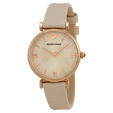 Emporio Armani Light Brown Dial White Leather Ladies Watch 1769 - Watches of America