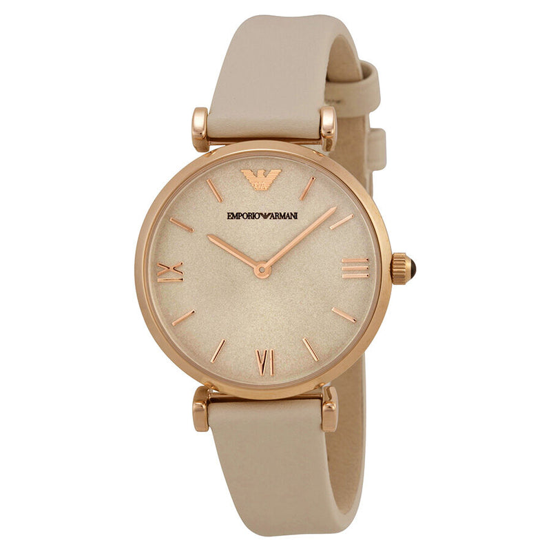 Emporio Armani Light Brown Dial White Leather Ladies Watch 1769 - Watches of America