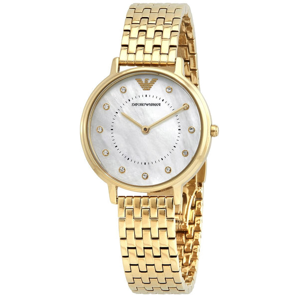 Emporio Armani Quartz Crystal White Mother of Pearl Dial Ladies Watch Watches of America