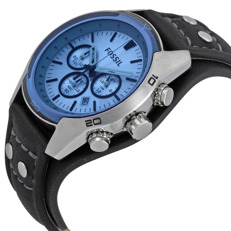 Fossil Blue Glass Chronograph Black Leather Strap Men's Watch #CH2564 - Watches of America #2