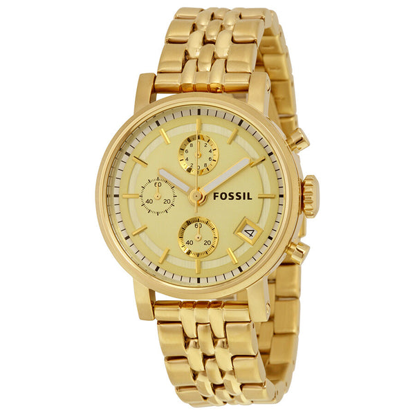 Fossil Boyfriend Chronograph Gold Dial Gold-tone Ladies Watch ES2197 - Watches of America