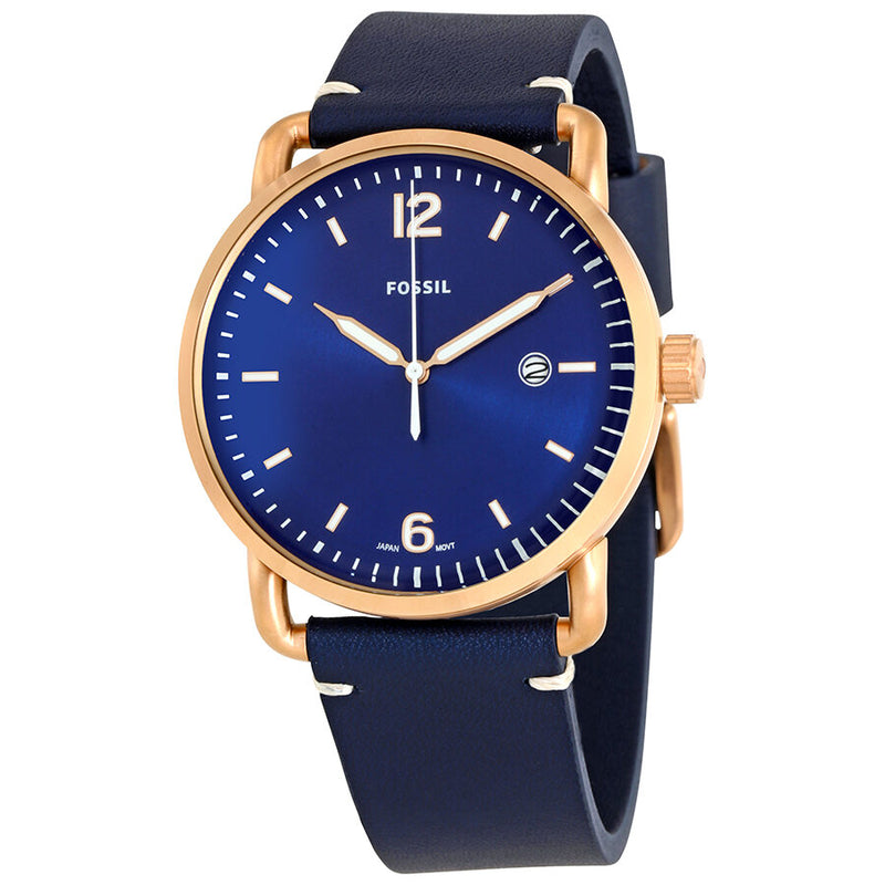 Fossil Commuter Blue Dial Navy Blue Leather Men's Watch FS5274 - Watches of America