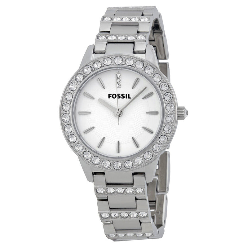 Fossil Glitz White Dial Stainless Steel Ladies Watch #ES2362 - Watches of America