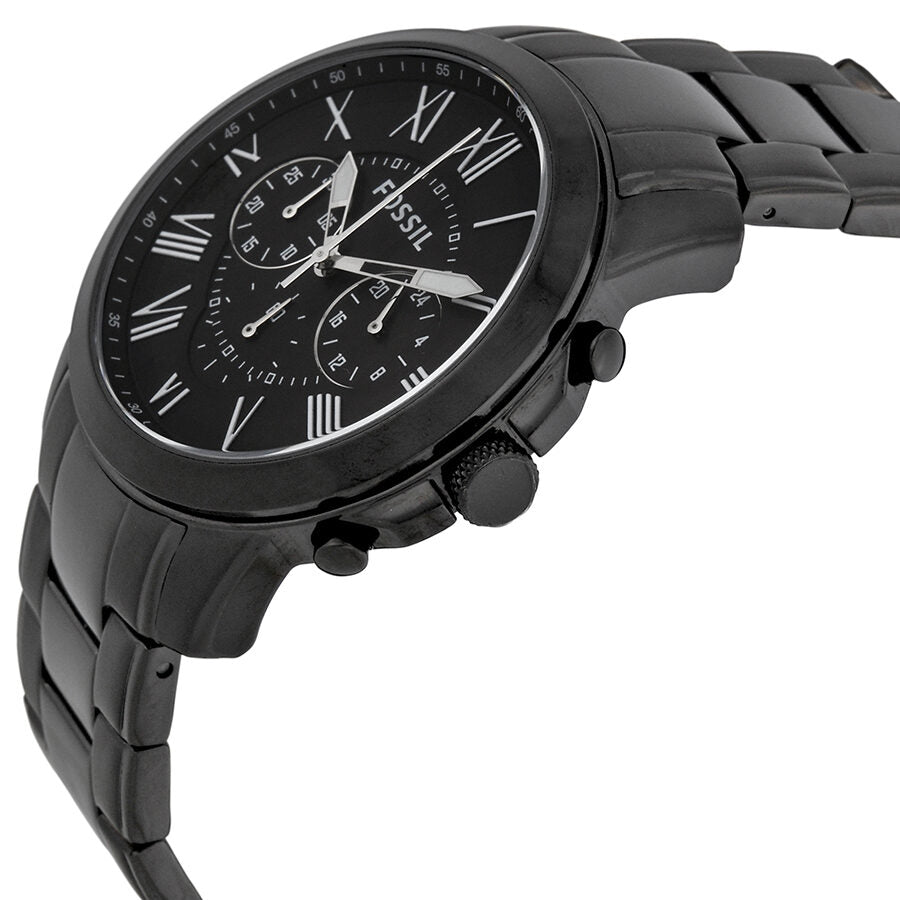 fossil grant chronograph black dial blackplated mens watch