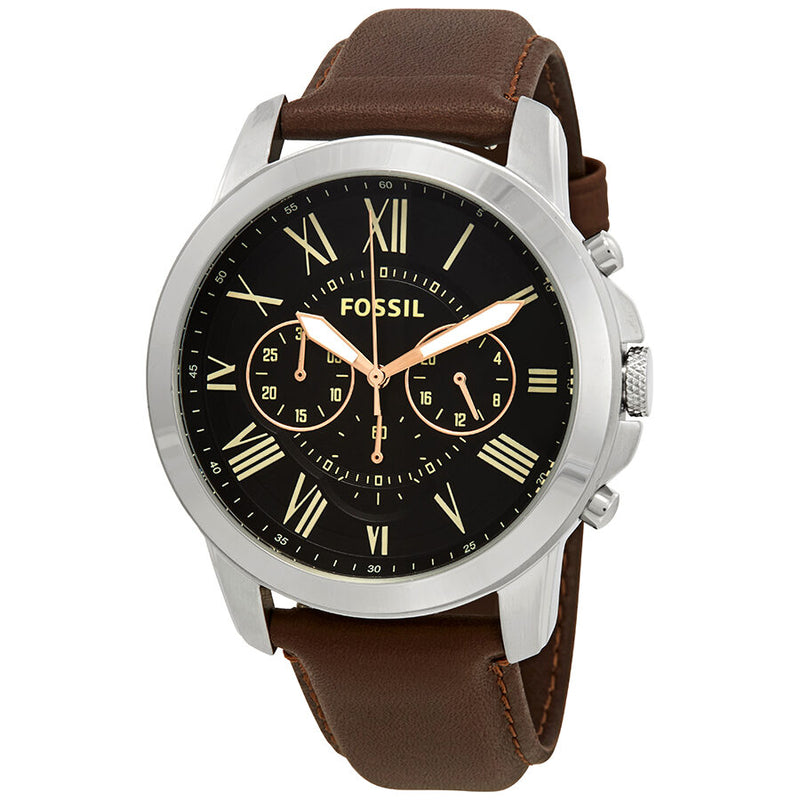Fossil Grant Chronograph Black Dial Brown Leather Men's Watch FS4813 - Watches of America