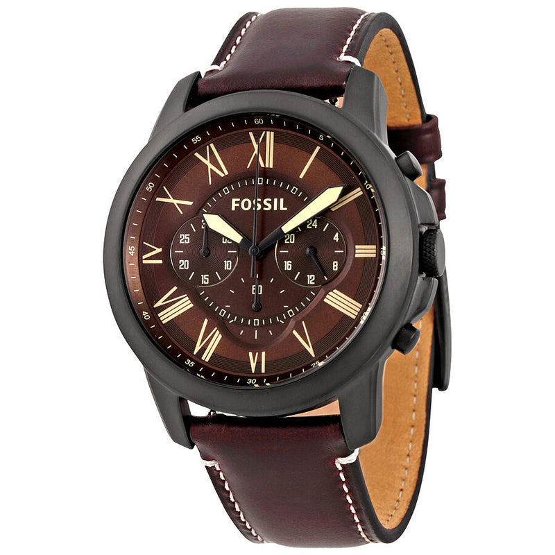 Fossil Grant Dark Brown Chronograph Leather Men's Watch FS5088 - Watches of America