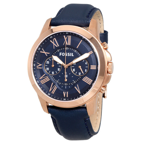 Fossil Grant Multi-Function Navy Dial Navy Leather Men's Watch FS4835 - Watches of America