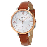 Fossil Jacqueline Silver Dial Brown Leather Ladies Watch #ES3842 - Watches of America