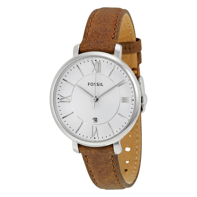 Fossil Jacqueline Silver Dial Tan Leather Strap Ladies Watch #ES3708 - Watches of America