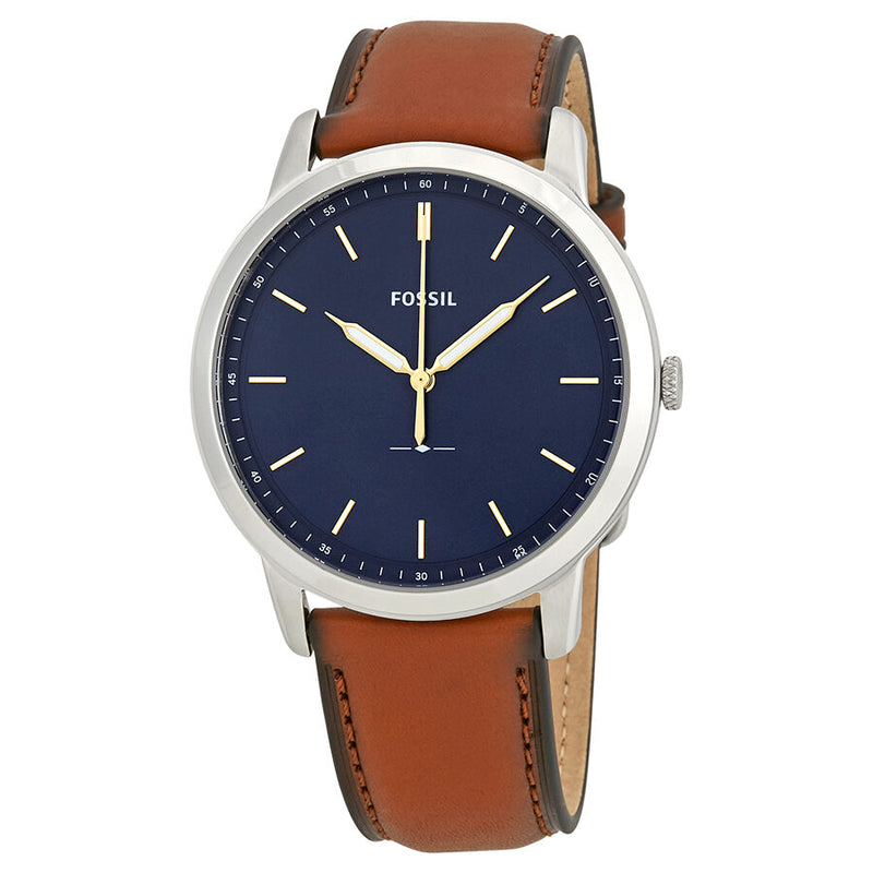 Fossil Minimalist Blue Dial Brown Leather Men's Watch #FS5304 - Watches of America
