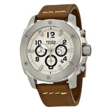 Fossil Modern Machine Chronograph White Dial Brown Leather Men's Watch FS4929 - Watches of America