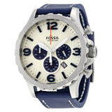 Fossil Nate Chronograph Beige Dial Navy Blue Leather Men's Watch JR1480 - Watches of America