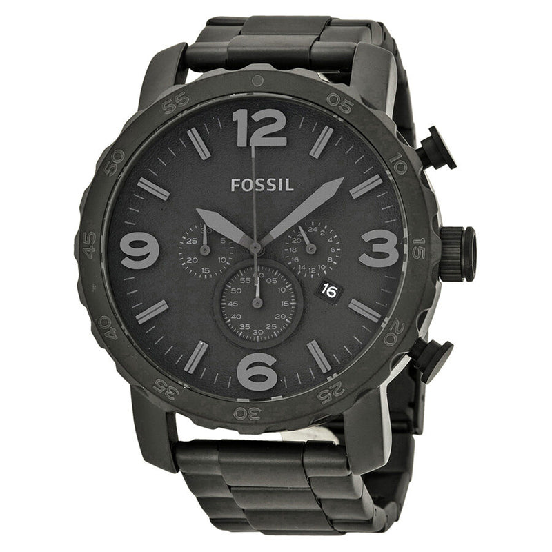 Fossil Nate Chronograph Black Dial Black Ion-plated Men's Watch #JR1401 - Watches of America