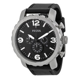 Fossil Nate Chronograph Black Dial Black Leather Men's Watch JR1436 - Watches of America