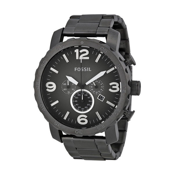 Fossil Nate Chronograph Smoke Grey Dial Ion-plated Men's Watch #JR1437 - Watches of America