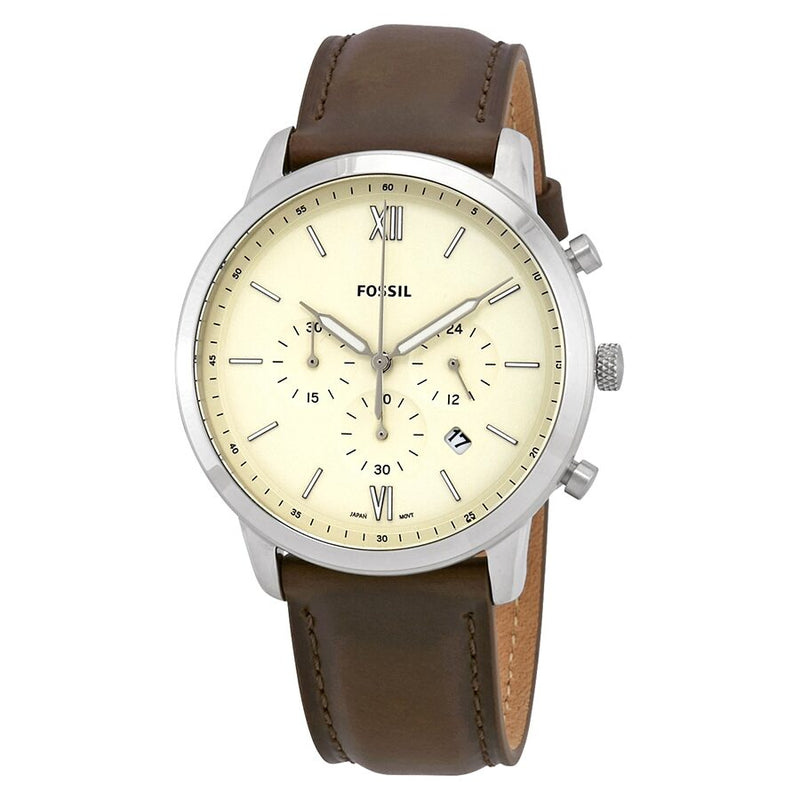Fossil Neutra Chronograph Cream Dial Brown Leather Men's Watch #FS5380 - Watches of America
