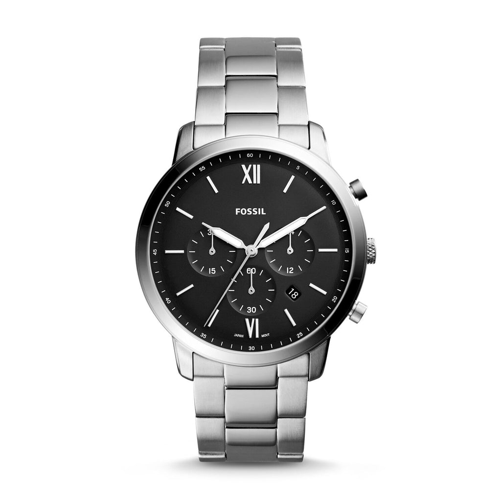 Fossil Reloj casual de cuarzo para hombre, de acero inoxidable y cuero,  color negro (modelo: FS5398), negro, Negro -, Minimalista