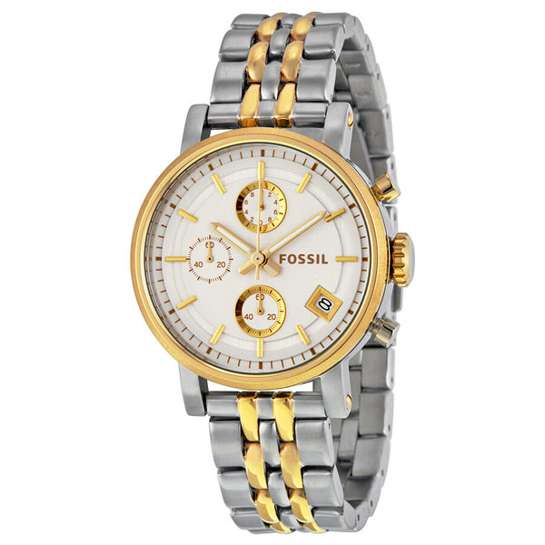 Fossil Original Boyfriend Chronograph White Dial Two-tone Watch ES3746 - Watches of America