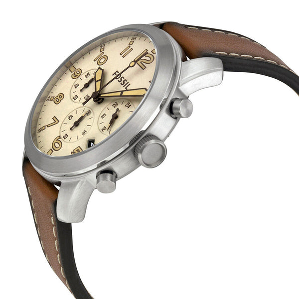 Fossil Pilot 54 Beige Dial Chronograph Leather Strap Men's Watch FS5144 - Watches of America #2