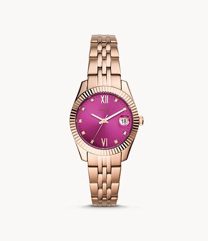 Fossil Scarlette Mini Quartz Crystal Pink Dial Ladies Watch #ES4900 - Watches of America