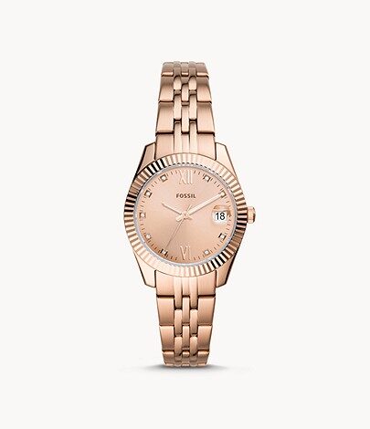 Fossil Scarlette Mini Quartz Crystal Rose Gold Dial Ladies Watch #ES4898 - Watches of America