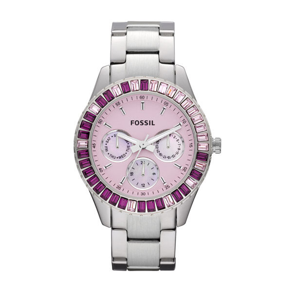 Fossil Stella Multi-Function Purple Baguette Stainless Steel Ladies Watch #ES2959 - Watches of America
