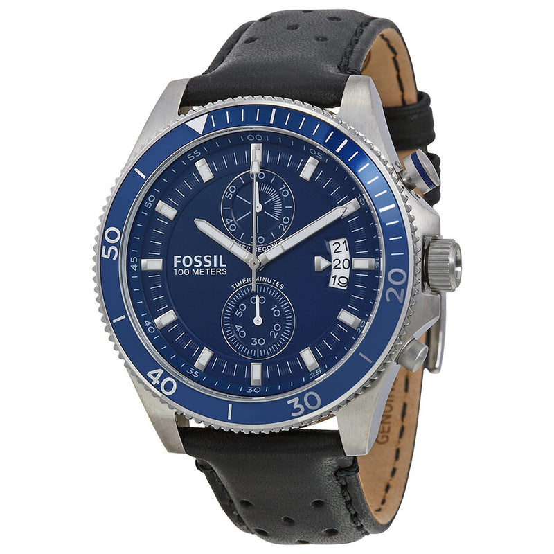 Fossil Wakefield Chronograph Blue Dial Black Leather Men's Watch CH2945 - Watches of America
