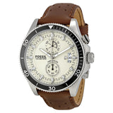 Fossil Wakefield Chronograph Eggshell Dial Brown Leather Men's Watch - Watches of America