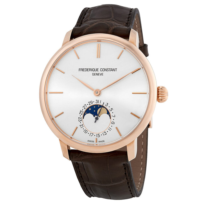 Frederique Constant SlimLine 18kt Rose Gold Moonphase Automatic Silver Dial Men's Watch #FC-705V4S9 - Watches of America
