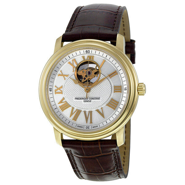 Frederique Constant Silver Guilloche Brown Leather Men's Watch #FC-310NM4P5 - Watches of America