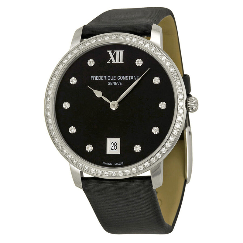 Frederique Constant Slim Line Black Dial Diamond Ladies Watch #FC-220B4SD36 - Watches of America