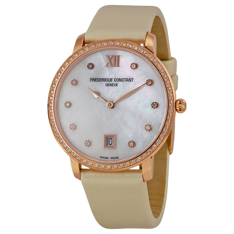 Frederique Constant Slim Line Joaillerie Mother of Pearl Diamond Ladies Watch 220MPW4SD34#FC-220MPW4SD34 - Watches of America