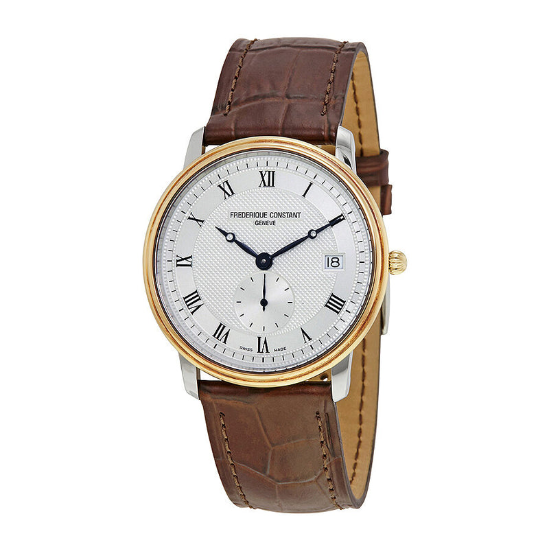 Frederique Constant Slim Line Quartz Silver Guilloche Gold-Plated Men's Watch#FC-245M4SZ7 - Watches of America