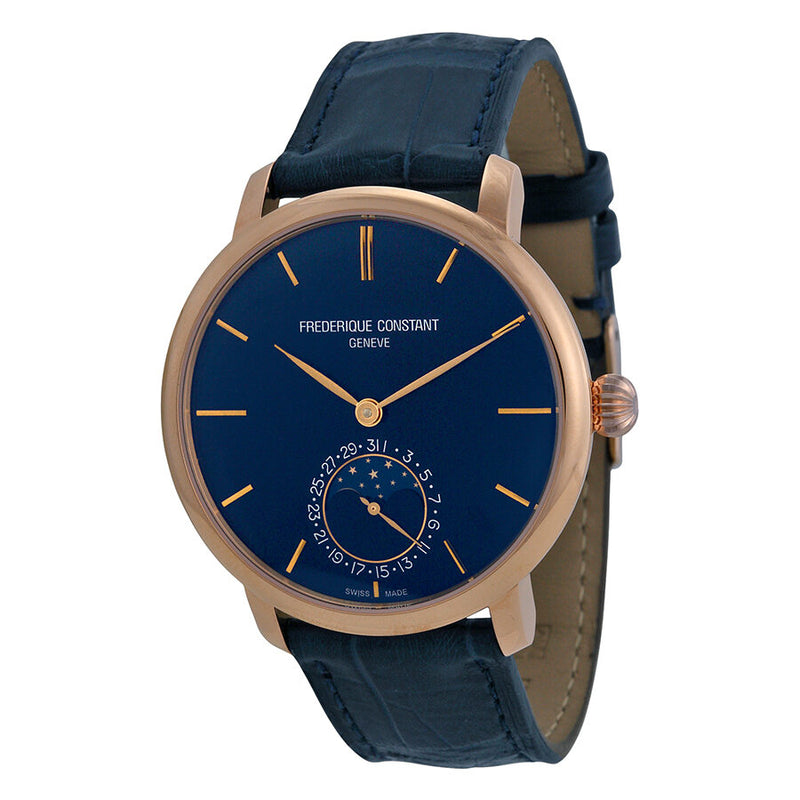 Frederique Constant Slimline Moonphase Automatic Navy Blue Dial Blue Leather Men's Watch #FC-705N4S4NN - Watches of America