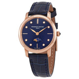 Frederique Constant Ultra Slim Moon Phase Diamond Blue Dial Ladies Watch #FC-206MPND1S4 - Watches of America