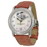 Frederique Constant White Guilloche Mother of Pearl Leather Ladies Watch #FC-310DHB2PD6 - Watches of America
