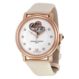 Frederique Constant World Heart Federation Automatic White Dial White Leather Ladies Watch #FC-310DHB3P4 - Watches of America