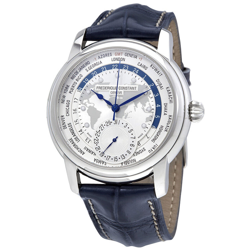 Frederique Constant Worldtimer Silver Dial Men's GMT Watch #FC-718KW4H6 - Watches of America