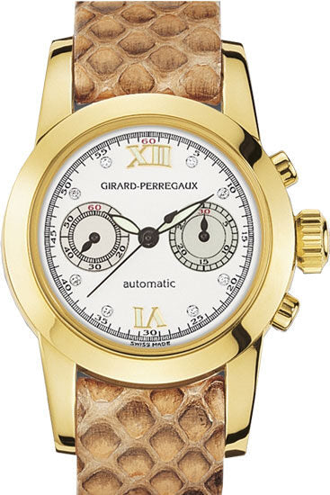 Girard Perragaux Collection Lady Diamond 18kt Yellow Gold Brown Leather Ladies Watch #80450.0.51.11M7 - Watches of America