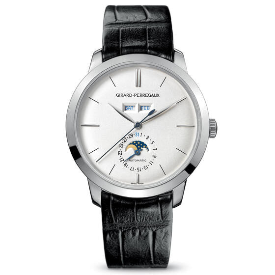 Girard Perregaux 1966 Full Calendar Silver Dial Platinum Automatic Men's Watch #49535-71-152-BK6A - Watches of America