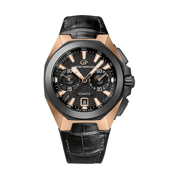 Girard Perregaux Chrono Hawk Black Dial Black Leather Men's Watch #49970-34-633-BB6B - Watches of America