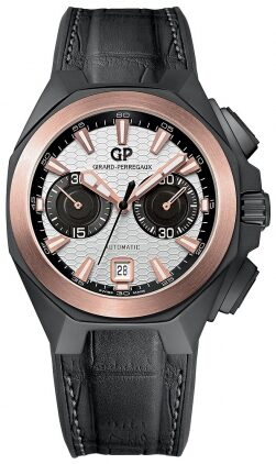 Girard Perregaux Chrono Hawk Silver Dial Black Leather Men's Watch #49970-34-132-BB6A - Watches of America