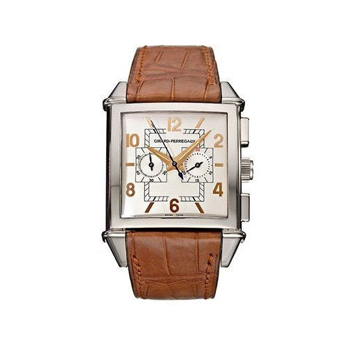 Girard Perregaux Vintage 1945 Chronograph White Dial 18kt White Gold Brown Leather Men's Watch #25820-53-151-BACA - Watches of America