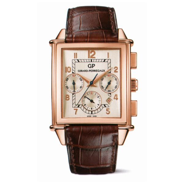 Girard Perregaux Vintage 1945 Silver Dial 18kt Rose Gold Brown Leather Men's Watch #25840-52-111-BAED - Watches of America