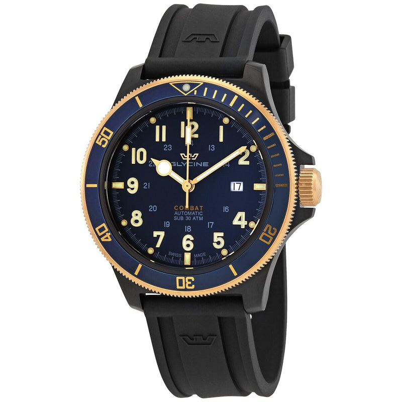 Glycine Combat Sub 46 Automatic Dark Blue Dial Men's Watch #GL0280 - Watches of America